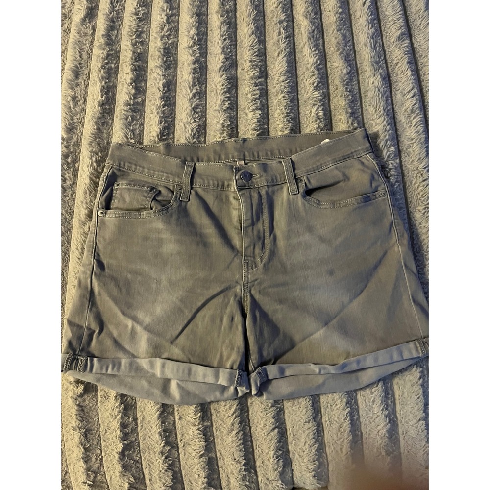 Levis Gray Denim Cuffed Jean Shorts Womens Size 32 Mid Rise Stretch 4 Inseam